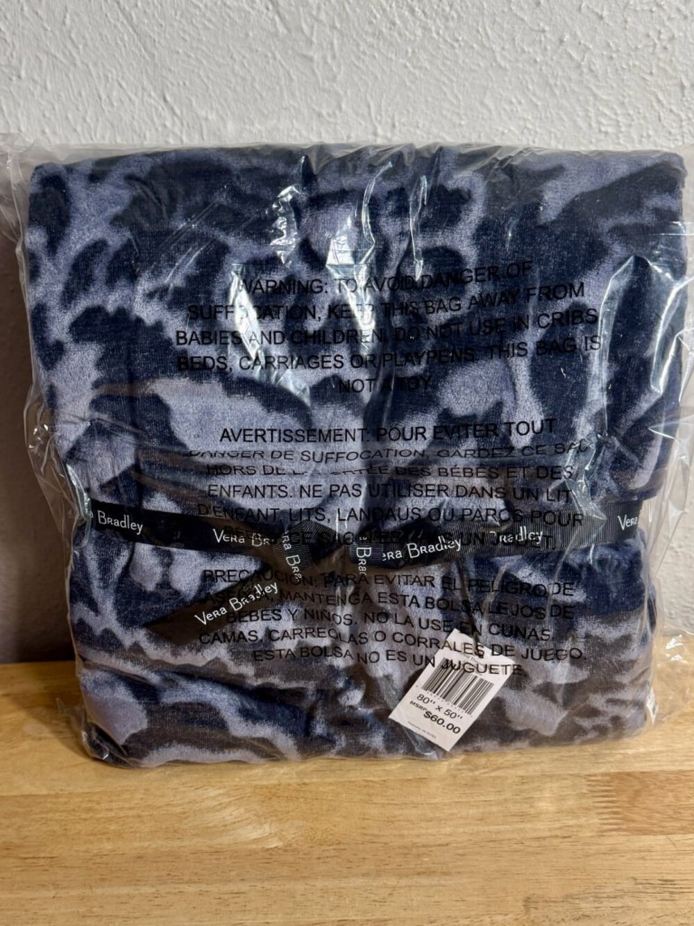 Vera Bradley Textured Throw Blanket in Java Navy Tonal NWT 50" x 80"